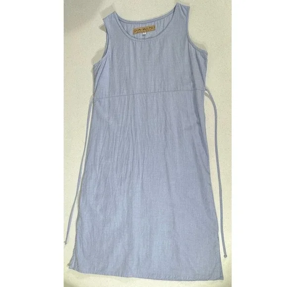 Dakini Sleeveless Shift Dress Small Light Blue Lyocell Linen Blend USA Tie Back - Picture 6 of 8